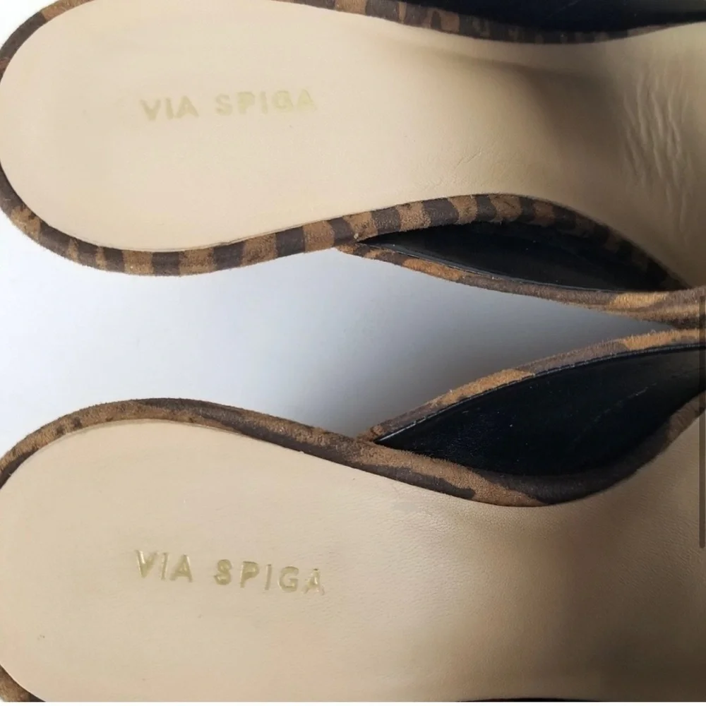 Via Spiga tiger print suede wedge mules
